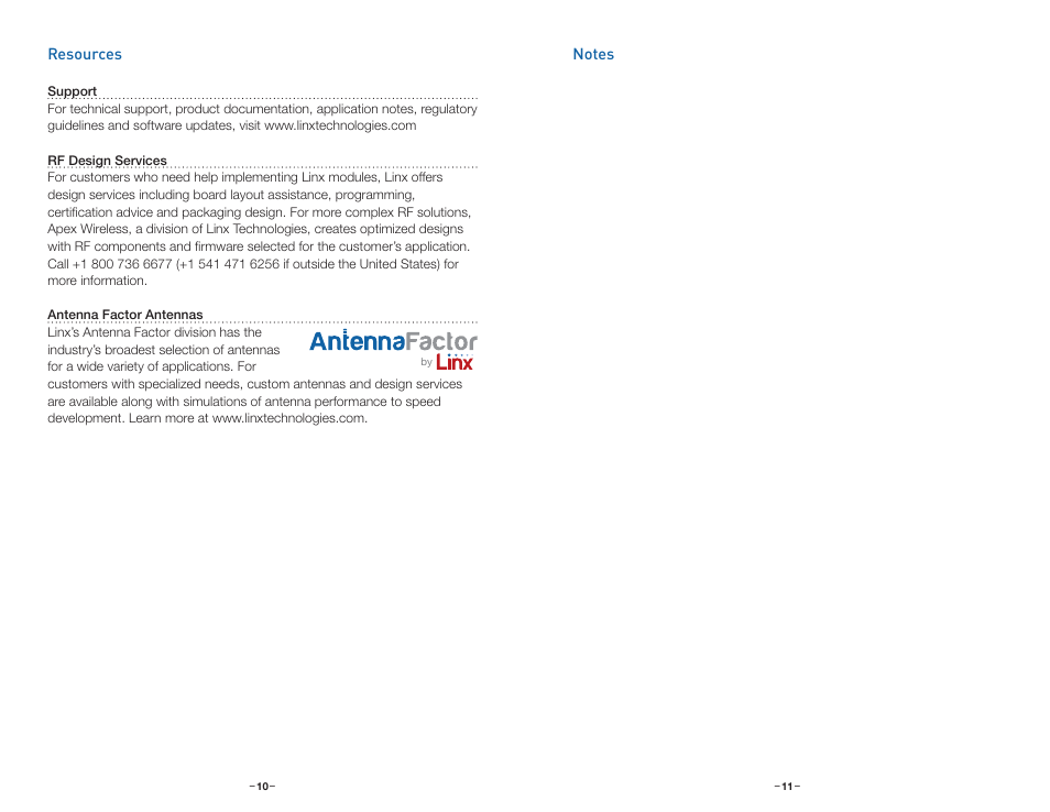 Resources, Notes | Linx Technologies OTX-xxx-HH-KF-MS User Manual | Page 8 / 9