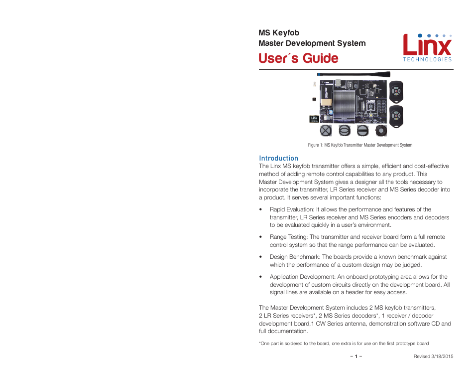 Introduction, User's guide, Ms keyfob master development system | Linx Technologies MDEV-xxx-HH-KF-MS User Manual | Page 3 / 11