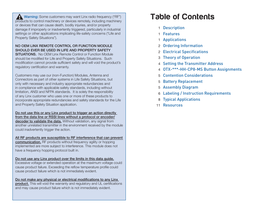 Linx Technologies OTX-xxx-HH-CP8-MS User Manual | Page 2 / 9