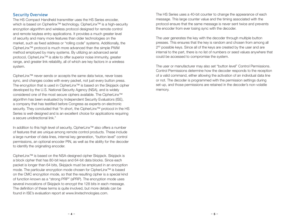 Security overview | Linx Technologies OTX-xxx-HH-CP8-HS User Manual | Page 5 / 11