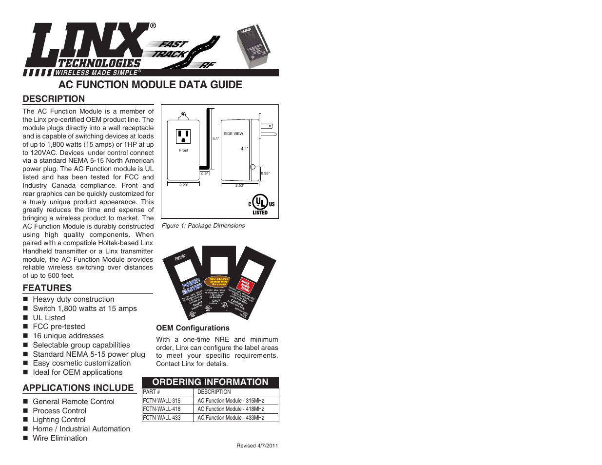 Linx Technologies FCTN-WALL-xxx User Manual | 7 pages