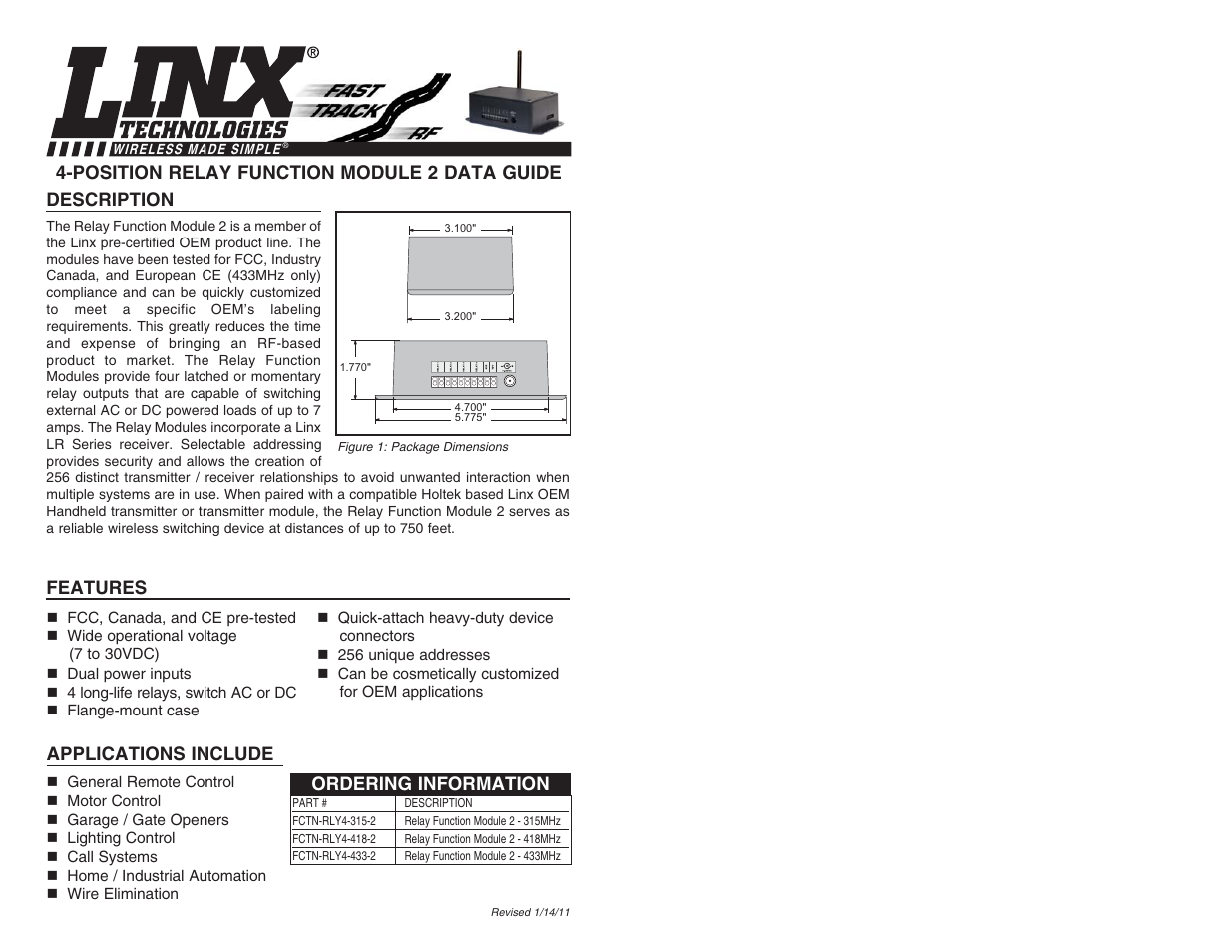 Linx Technologies FCTN-RLY4-xxx-2 User Manual | 7 pages