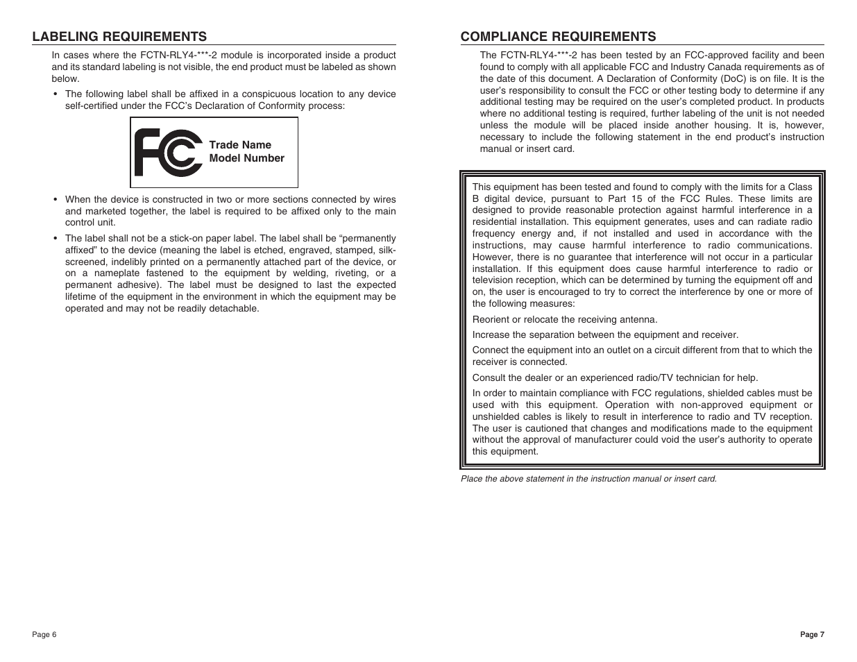 Compliance requirements, Labeling requirements | Linx Technologies FCTN-RLY4-xxx-2 User Manual | Page 4 / 7