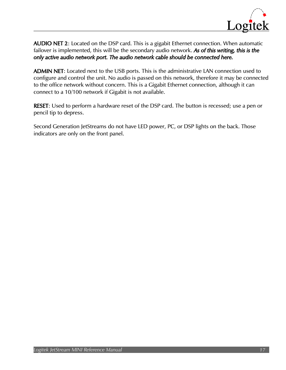 Logitek Electronic Systems JetStream Audio Networking Platform User Manual | Page 17 / 55