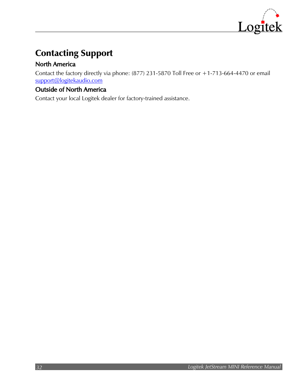 Contacting support | Logitek Electronic Systems JetStream Audio Networking Platform User Manual | Page 32 / 55