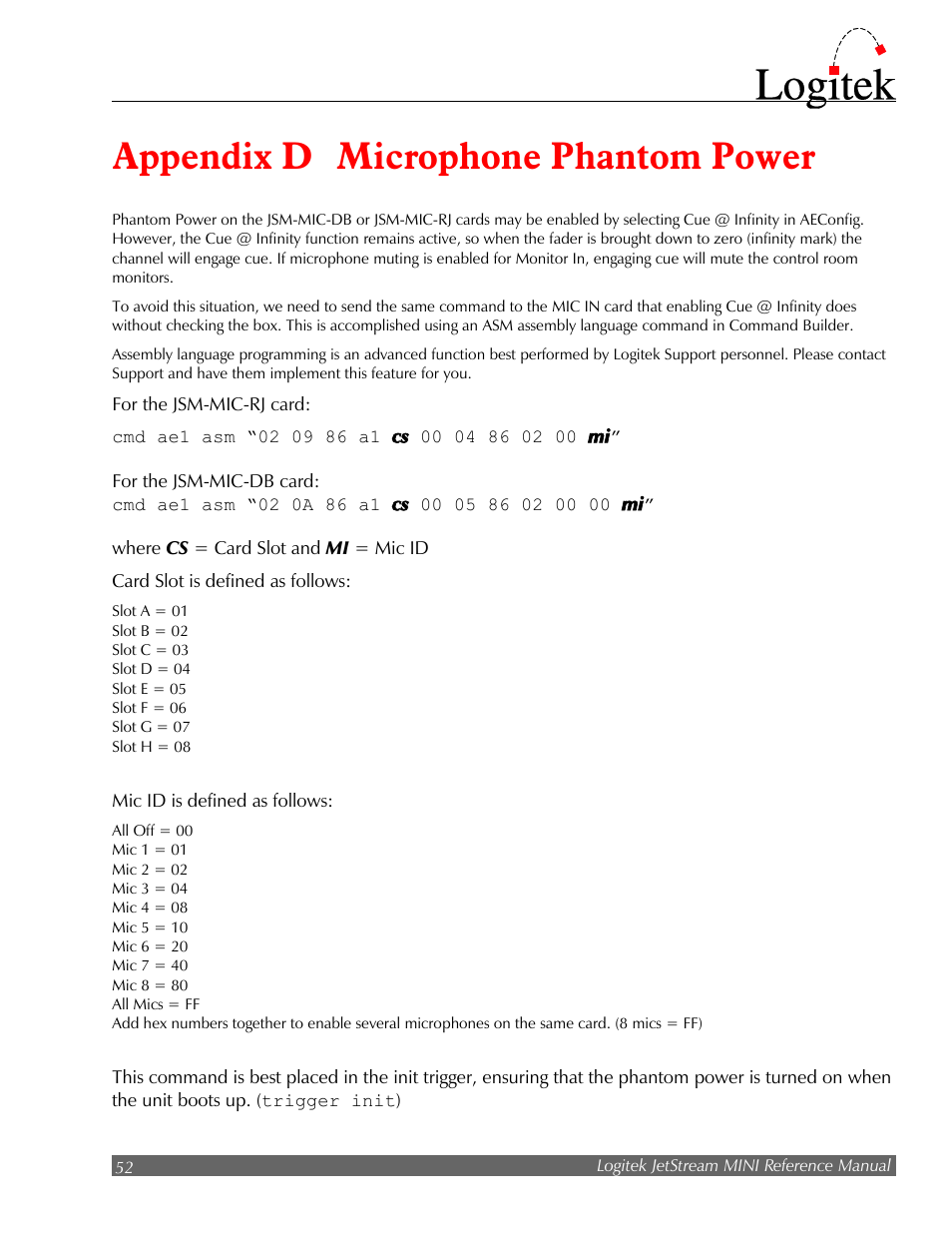 Appendix d microphone phantom power | Logitek Electronic Systems JetStream Audio Networking Platform User Manual | Page 52 / 55