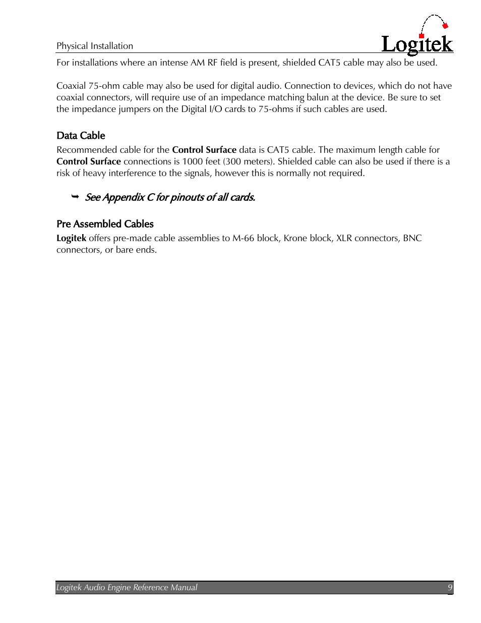 Data cable, Pre assembled cables | Logitek Electronic Systems AE-32 Audio Engine User Manual | Page 11 / 46