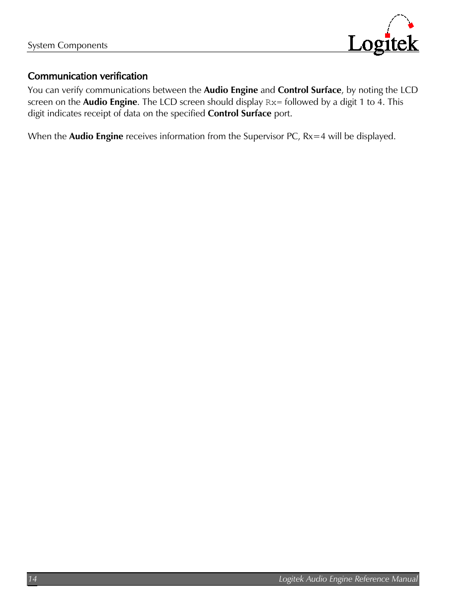 Communication verification | Logitek Electronic Systems AE-32 Audio Engine User Manual | Page 16 / 46