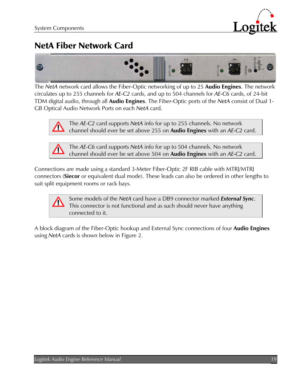 Neta fiber network card | Logitek Electronic Systems AE-32 Audio Engine User Manual | Page 21 / 46