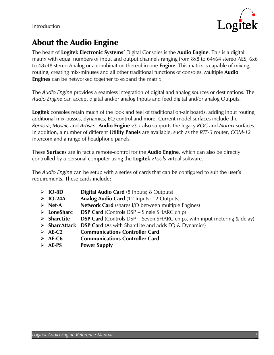 About the audio engine | Logitek Electronic Systems AE-32 Audio Engine User Manual | Page 7 / 46