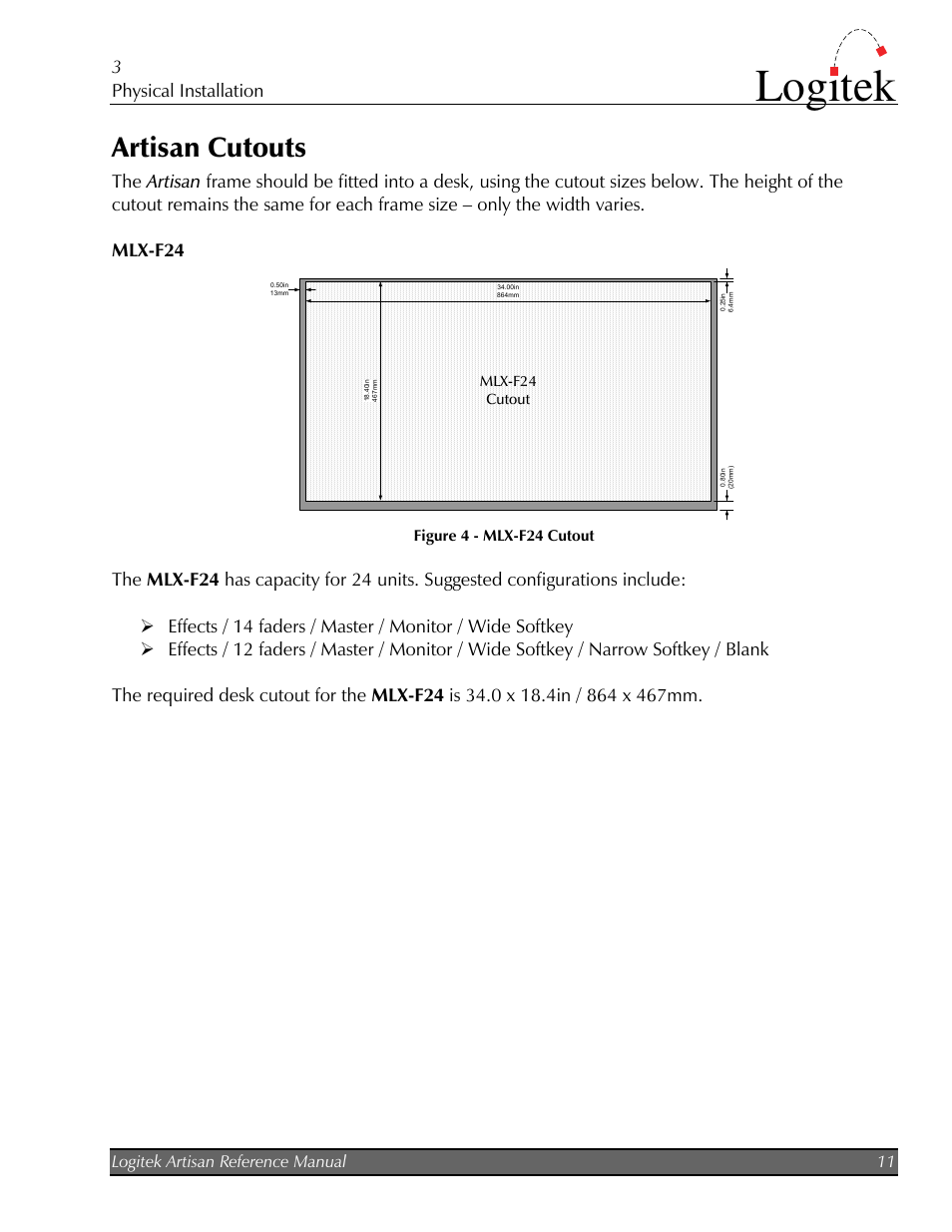 Artisan cutouts, Logitek, 3 physical installation | Logitek artisan reference manual 11 | Logitek Electronic Systems Artisan User Manual | Page 13 / 64