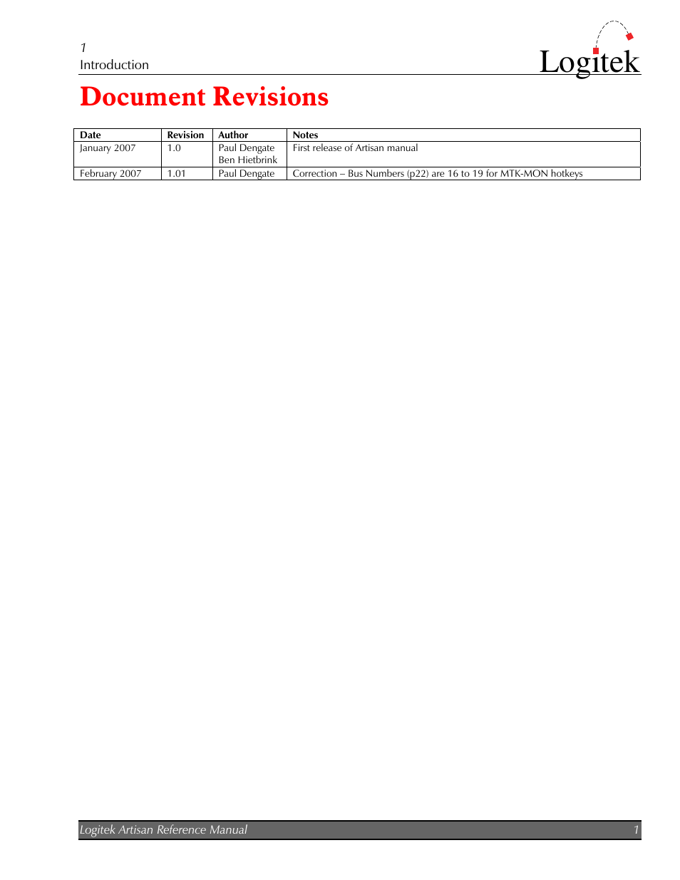 Document revisions, Logitek | Logitek Electronic Systems Artisan User Manual | Page 3 / 64