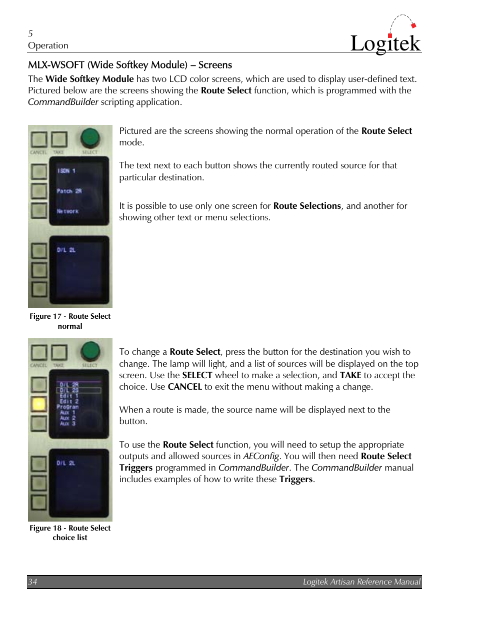 Mlx-wsoft (wide softkey module) – screens, Mlx-nsoft (narrow softkey module), Logitek | Logitek Electronic Systems Artisan User Manual | Page 36 / 64