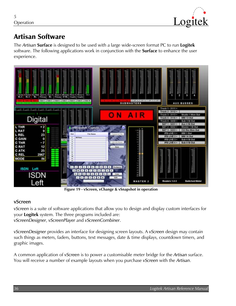 Artisan software, Vscreen, Logitek | Logitek Electronic Systems Artisan User Manual | Page 38 / 64