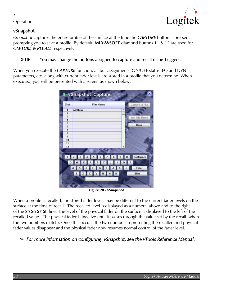 Vsnapshot, Logitek | Logitek Electronic Systems Artisan User Manual | Page 40 / 64