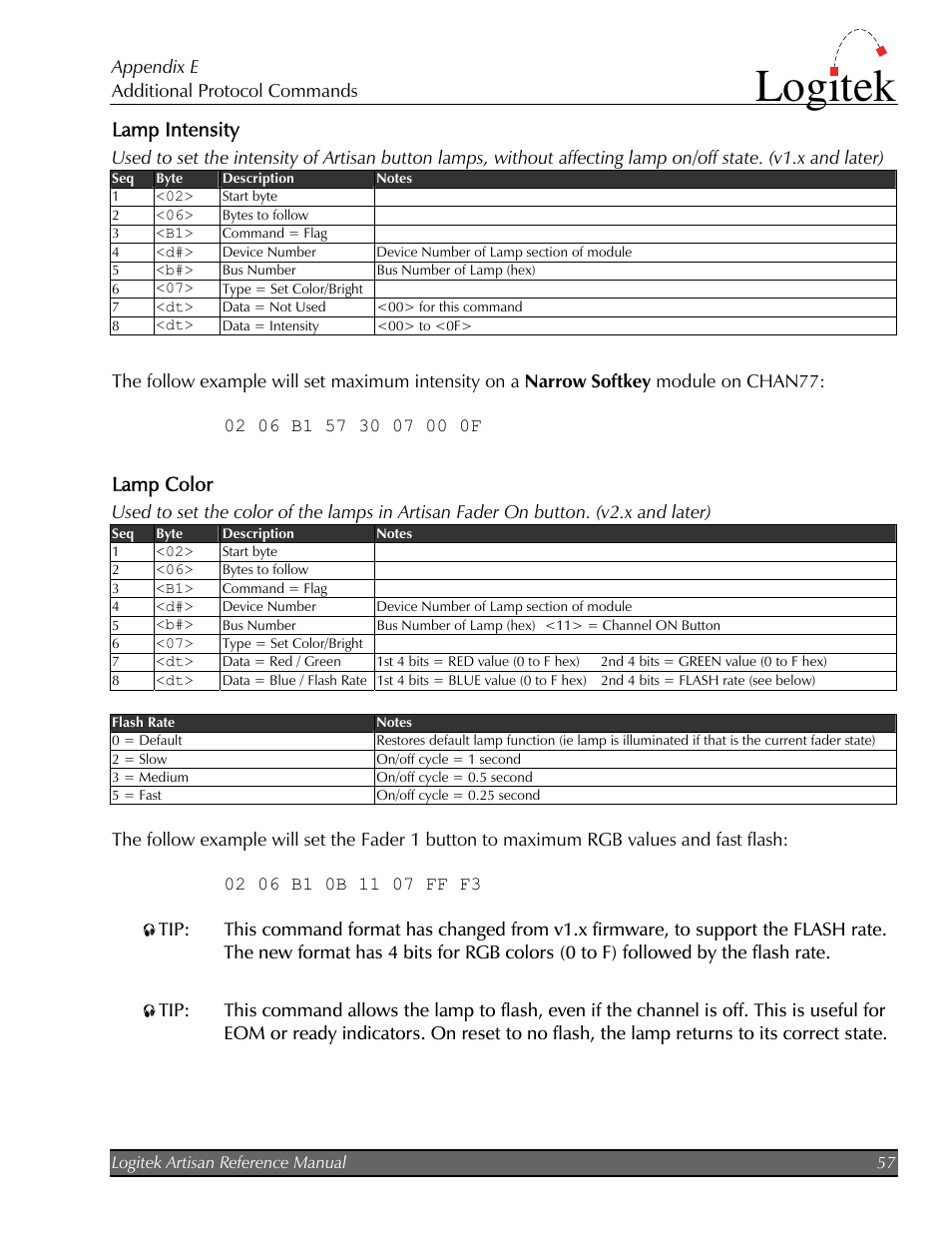 Lamp intensity, Lamp color, Logitek | Logitek Electronic Systems Artisan User Manual | Page 59 / 64