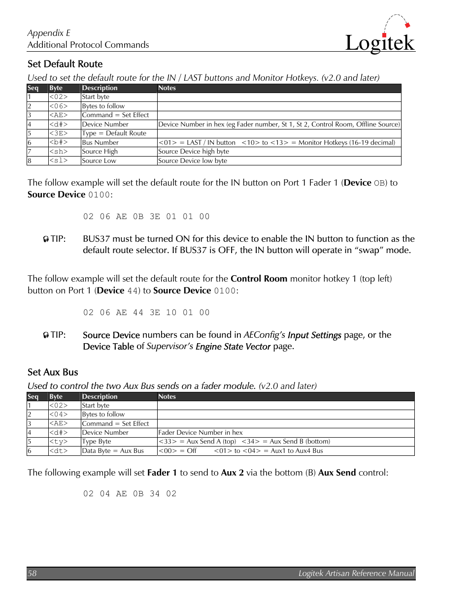 Set default route, Set aux bus, Logitek | Logitek Electronic Systems Artisan User Manual | Page 60 / 64