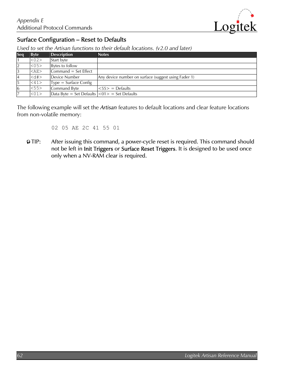 Surface configuration – reset to defaults, Logitek | Logitek Electronic Systems Artisan User Manual | Page 64 / 64