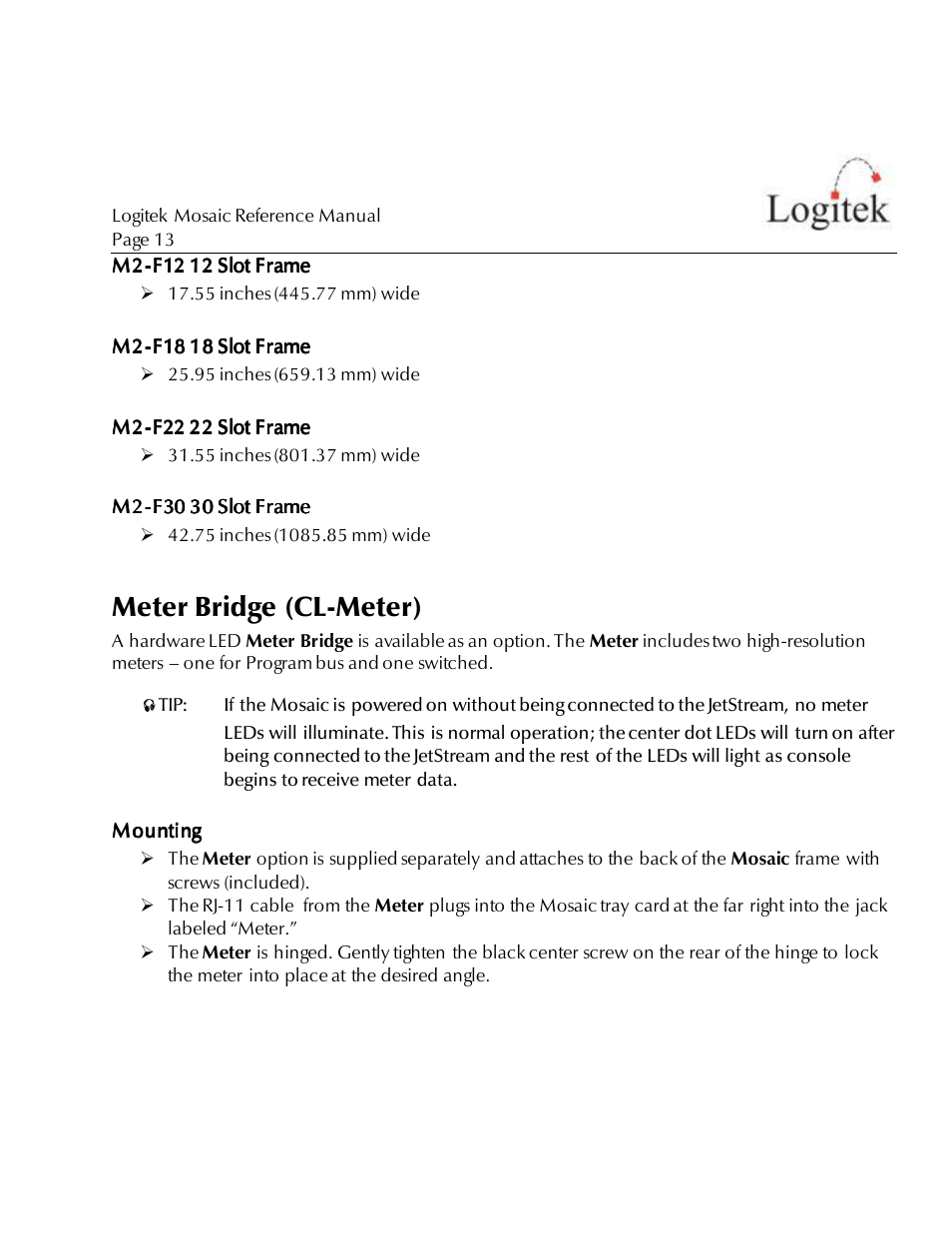Meter bridge (cl-meter) | Logitek Electronic Systems Mosaic User Manual | Page 13 / 44