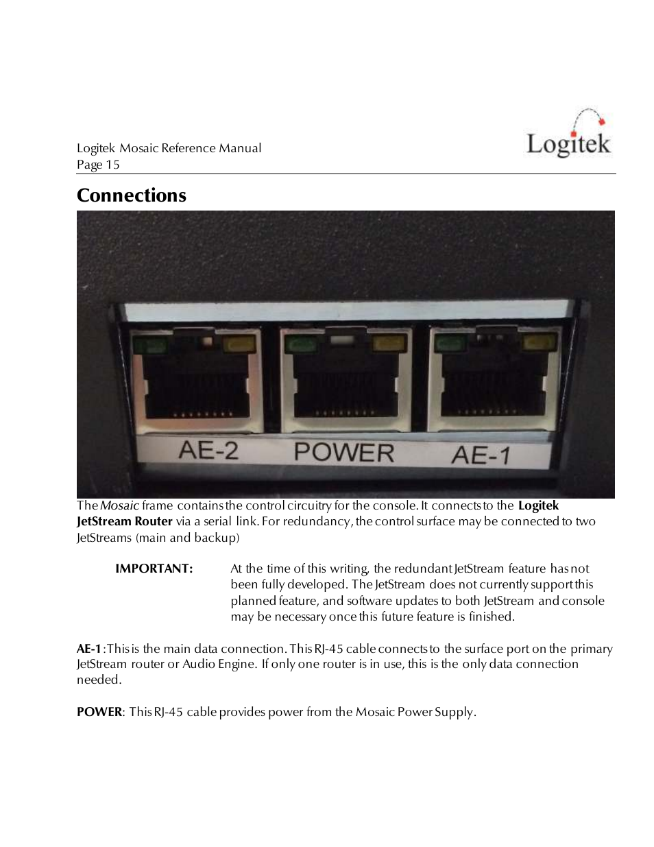 Connections | Logitek Electronic Systems Mosaic User Manual | Page 15 / 44