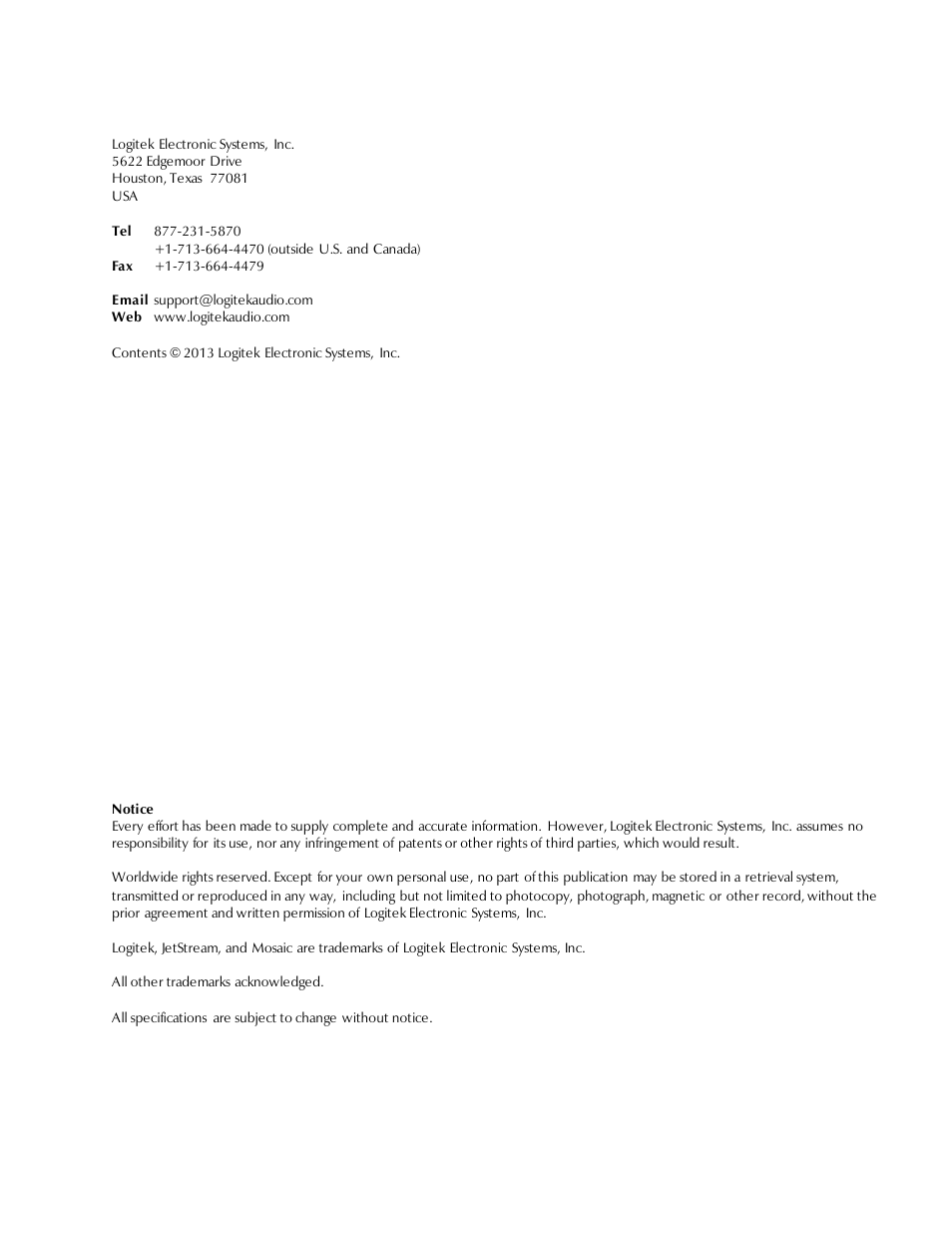 Logitek Electronic Systems Mosaic User Manual | Page 2 / 44