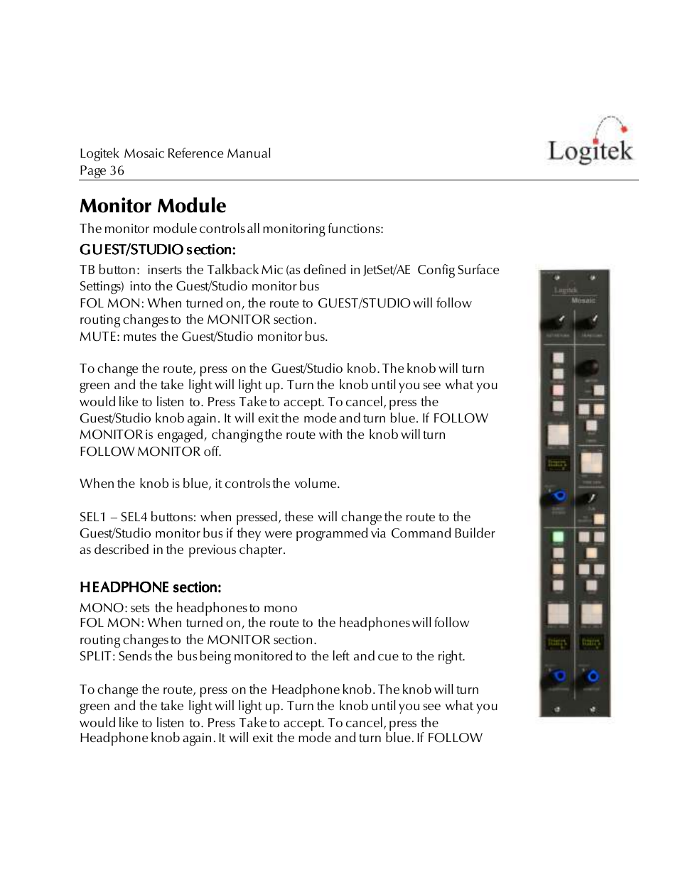 Monitor module | Logitek Electronic Systems Mosaic User Manual | Page 36 / 44