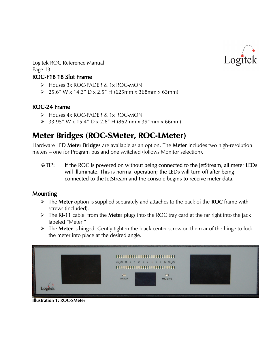 Meter bridges (roc-smeter, roc-lmeter) | Logitek Electronic Systems ROC User Manual | Page 13 / 40