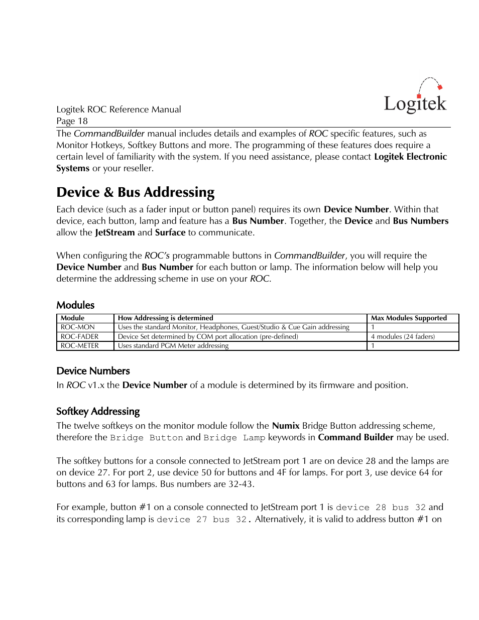 Device & bus addressing | Logitek Electronic Systems ROC User Manual | Page 18 / 40