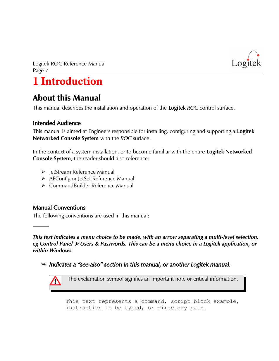 1 introduction, About this manual | Logitek Electronic Systems ROC User Manual | Page 7 / 40