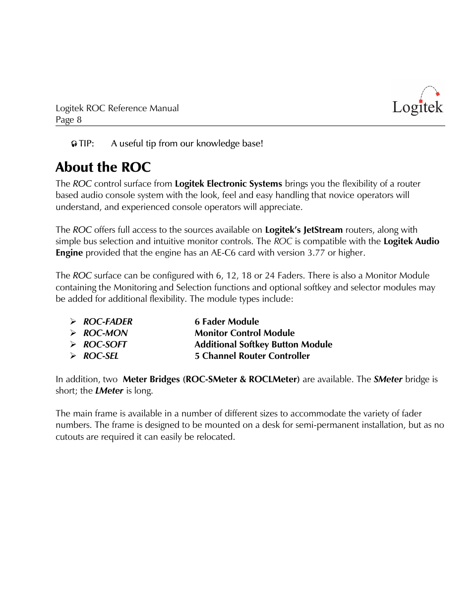 About the roc | Logitek Electronic Systems ROC User Manual | Page 8 / 40