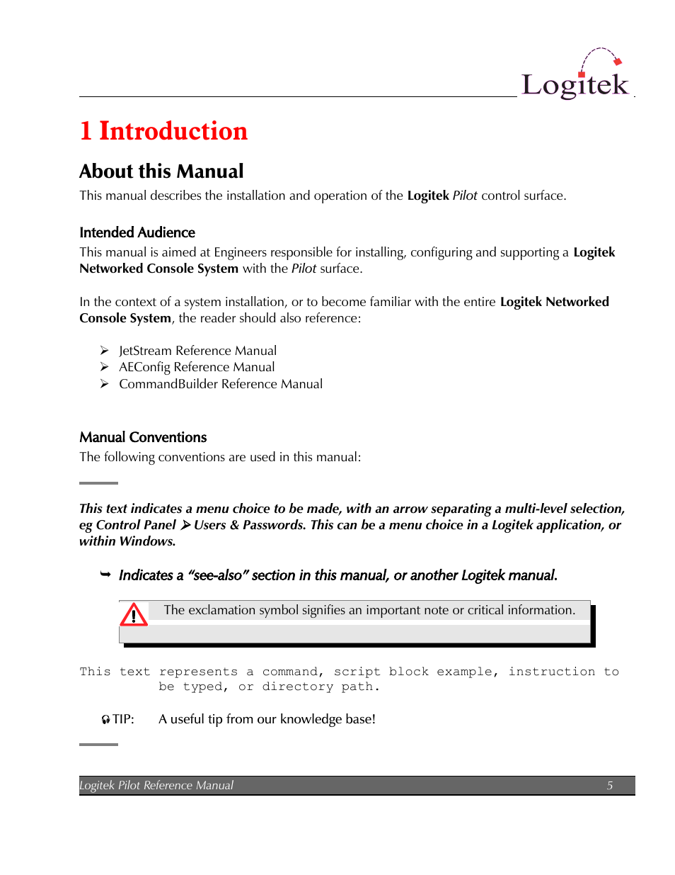 1 introduction, About this manual | Logitek Electronic Systems Pilot User Manual | Page 5 / 33