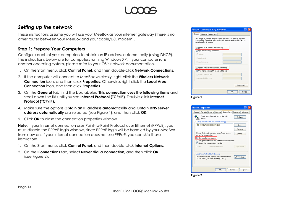 Setting up the network, Step 1: prepare your computers | LOOQS MeeBox Router User Manual | Page 14 / 76