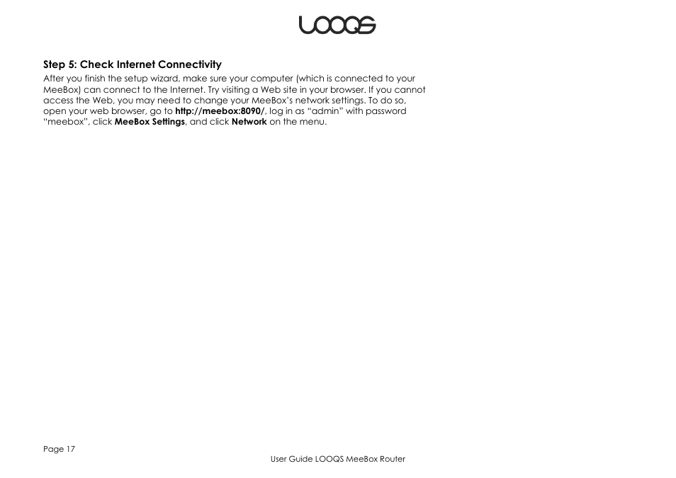 Step 5: check internet connectivity | LOOQS MeeBox Router User Manual | Page 17 / 76