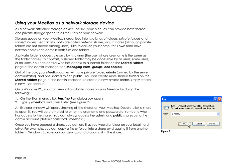 Using your meebox as a network storage device | LOOQS MeeBox Router User Manual | Page 26 / 76