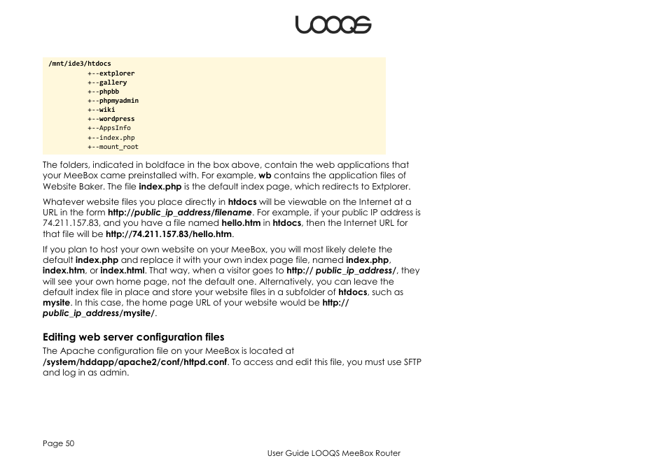 Editing web server configuration files | LOOQS MeeBox Router User Manual | Page 50 / 76