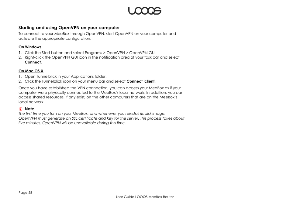 Starting and using openvpn on your computer | LOOQS MeeBox Router User Manual | Page 58 / 76