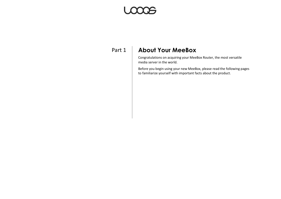 About your meebox, Part 1 | LOOQS MeeBox Router User Manual | Page 6 / 76