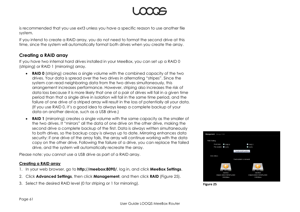 Creating a raid array | LOOQS MeeBox Router User Manual | Page 61 / 76