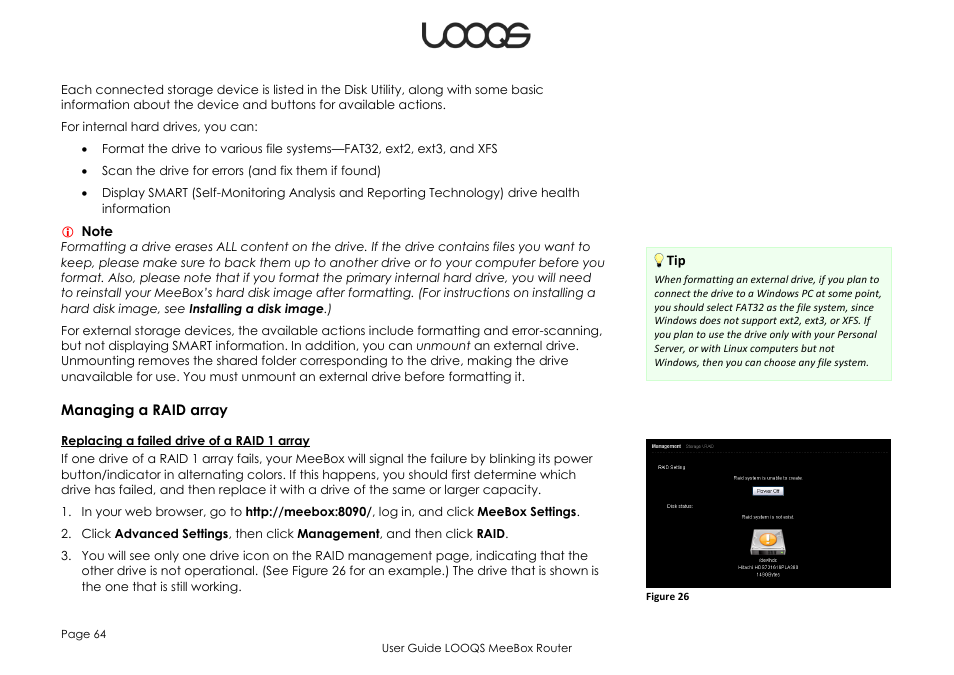 Managing a raid array | LOOQS MeeBox Router User Manual | Page 64 / 76