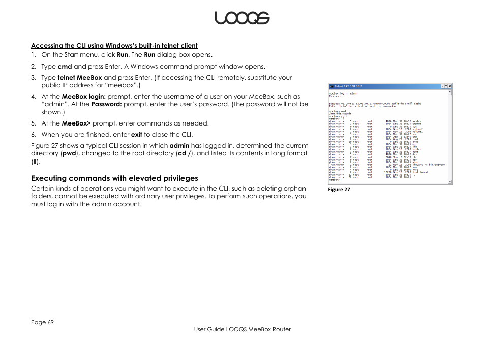 Executing commands with elevated privileges | LOOQS MeeBox Router User Manual | Page 69 / 76