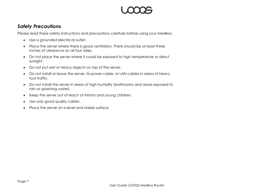 Safety precautions | LOOQS MeeBox Router User Manual | Page 7 / 76