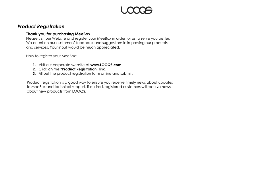 Product registration | LOOQS MeeBox Router User Manual | Page 70 / 76