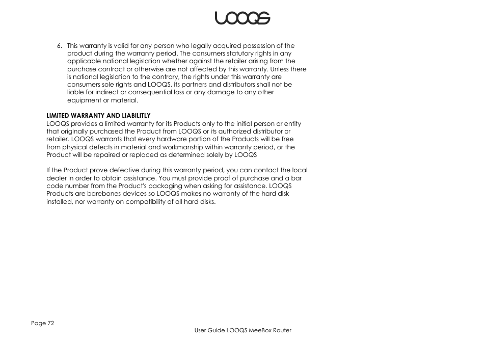 LOOQS MeeBox Router User Manual | Page 72 / 76