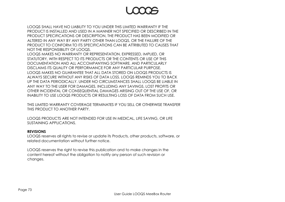 LOOQS MeeBox Router User Manual | Page 73 / 76