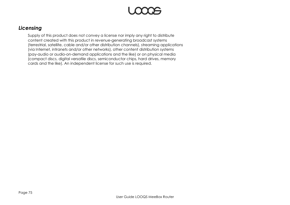 Licensing | LOOQS MeeBox Router User Manual | Page 75 / 76