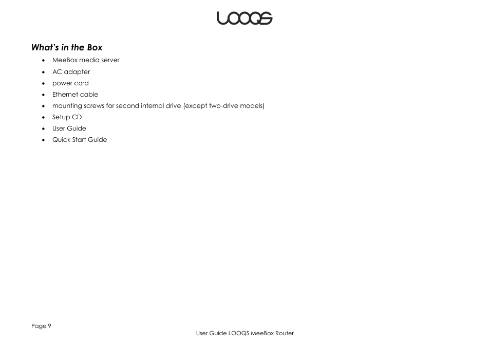 What’s in the box | LOOQS MeeBox Router User Manual | Page 9 / 76