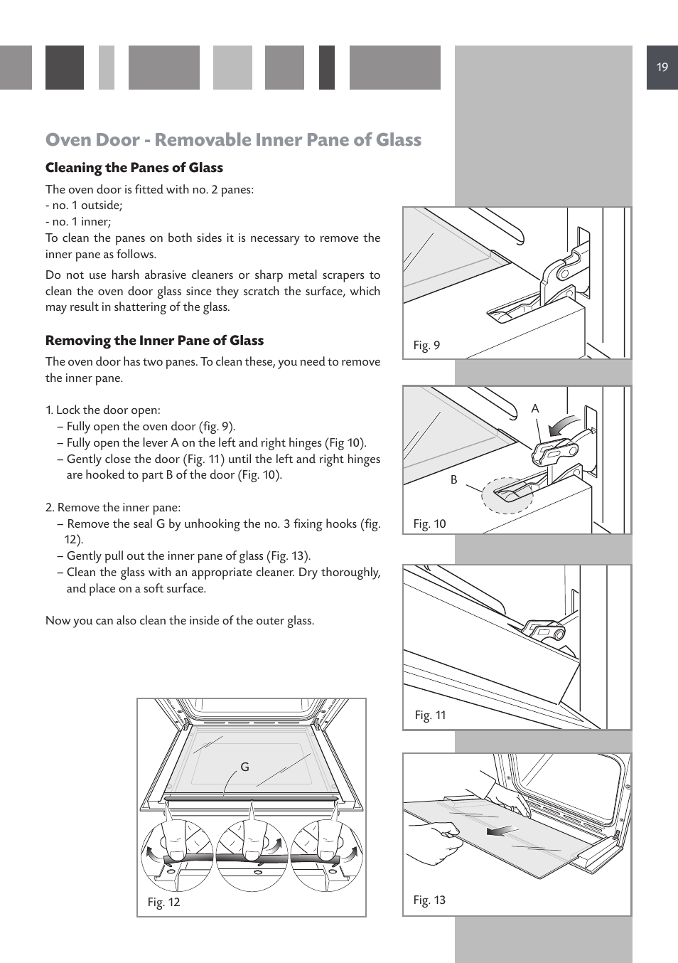 Oven door - removable inner pane of glass | CDA SVA 100 PP User Manual | Page 19 / 32
