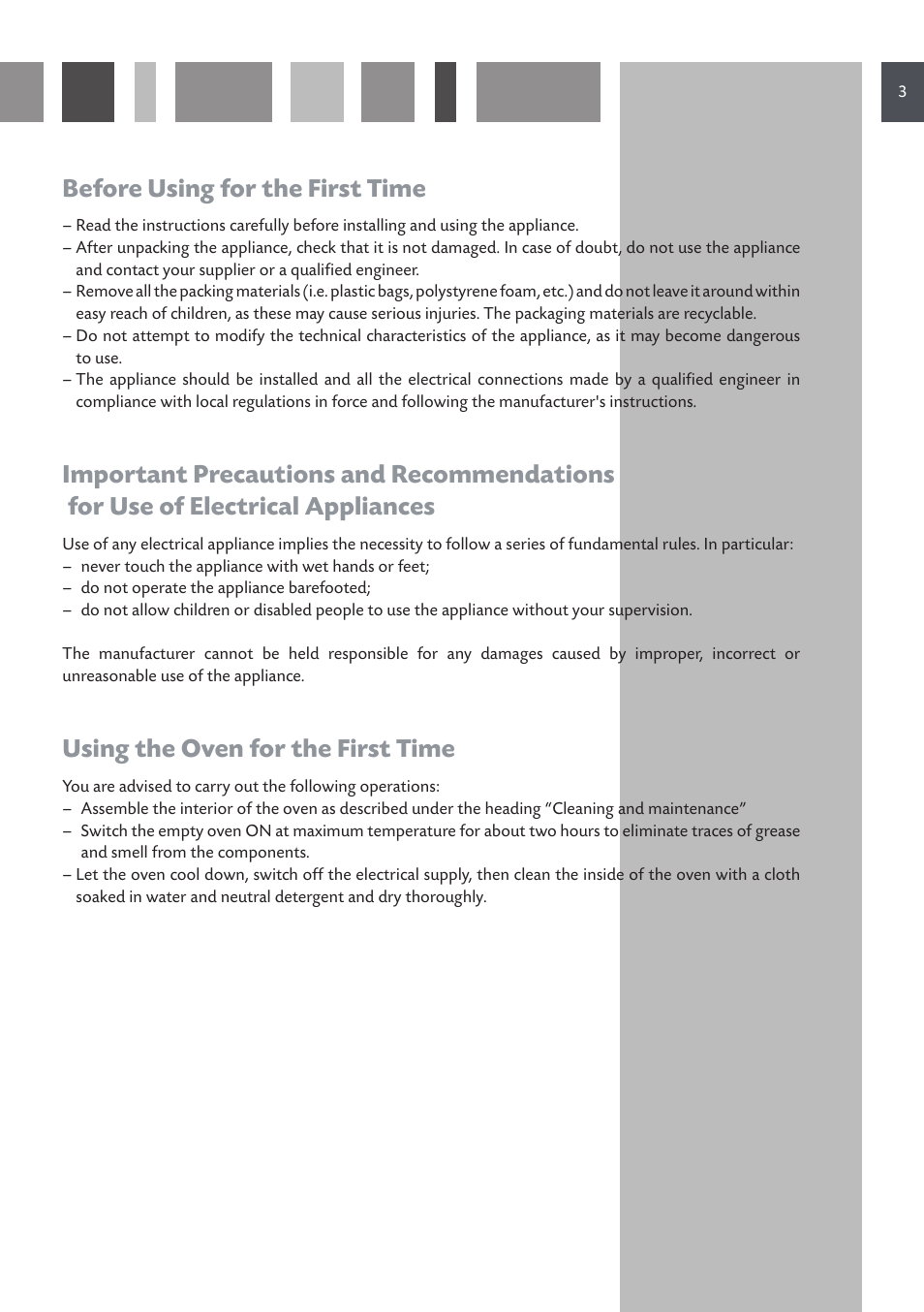 Before using for the first time, Using the oven for the first time | CDA SVA 100 PP User Manual | Page 3 / 32