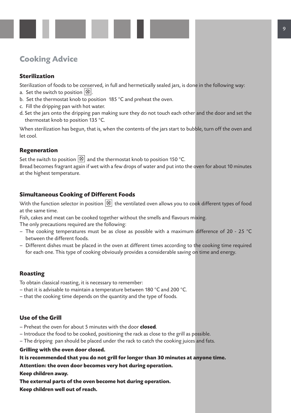 Cooking advice | CDA SVA 100 PP User Manual | Page 9 / 32