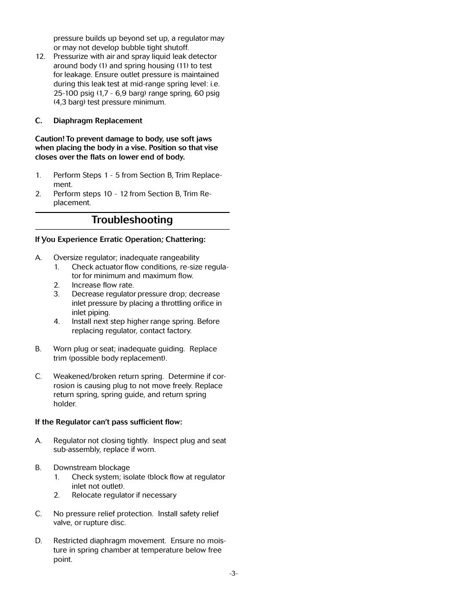Troubleshooting | LowFlow JR Series High Pressure Regulators User Manual | Page 3 / 4